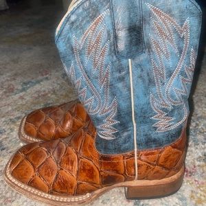 Anderson Bean Kids Horse Power Cognac Fish Print Sqaure Western Boot